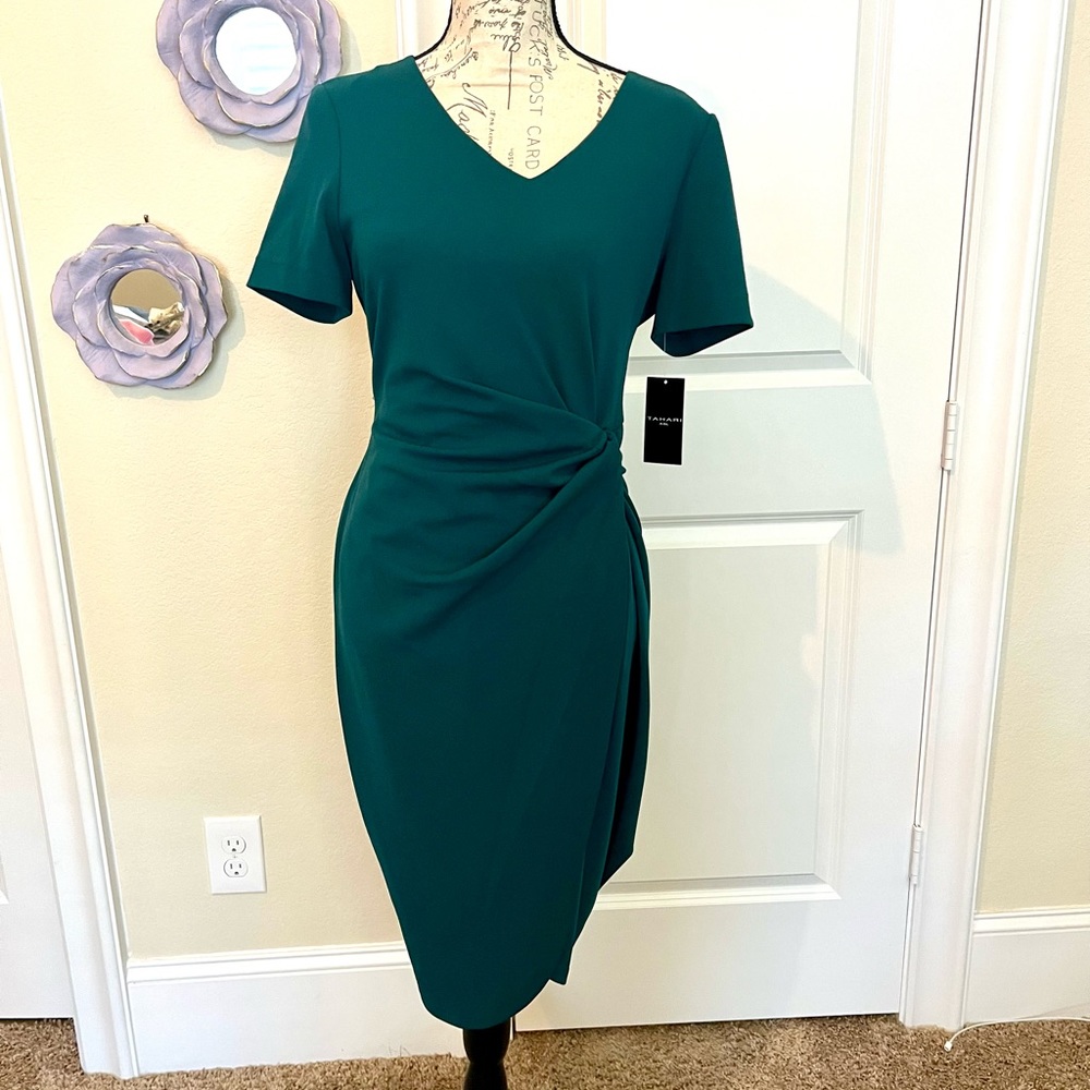 Tahari Faux Wrap Cinched Work Dress